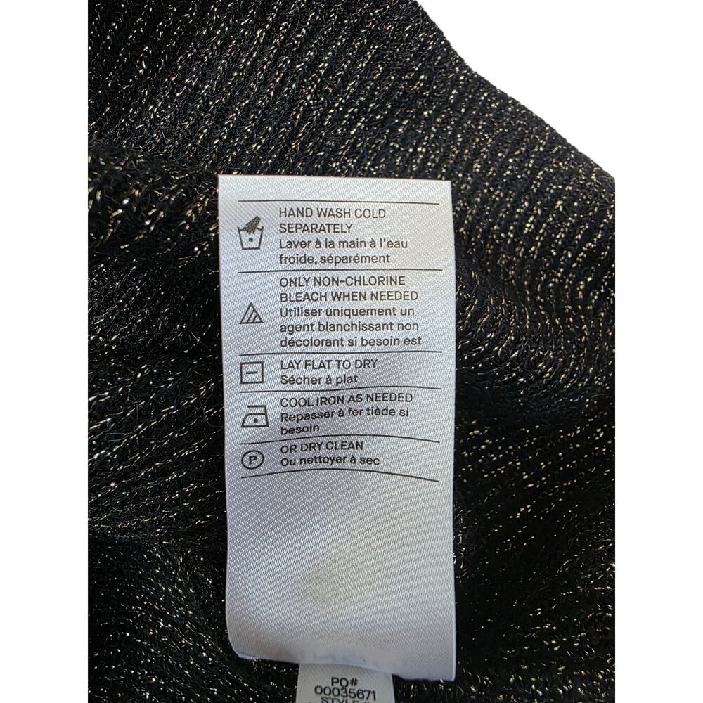 VINCE Black V-Neck Ribbed Sweater w/Metallic Shimmer Thread - Picture 8 of 10